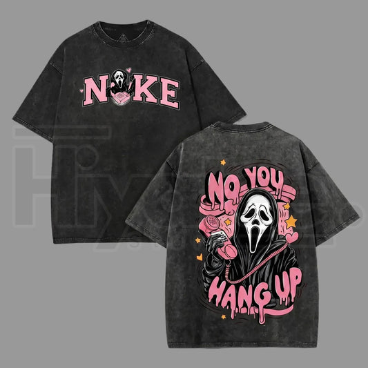 No You Hang Up Ghost Vintage Acid Wash Graphic Tee - Hiyatee