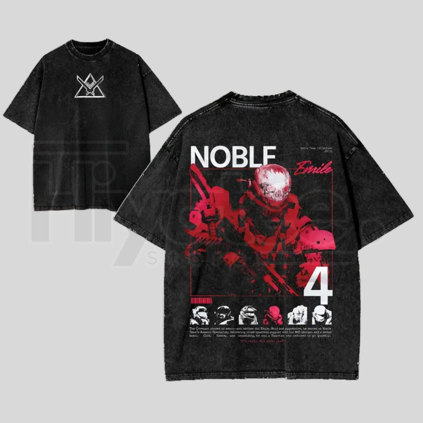 Noble Team Remember Reach Vintage Washed T-Shirt – RPG Game Graphic Streetwear - Hiyatee