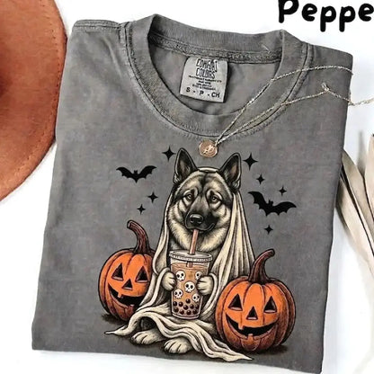 Comfort Colors Pepper Dog Shirt Custom Ghost Boba Tea Halloween Tee