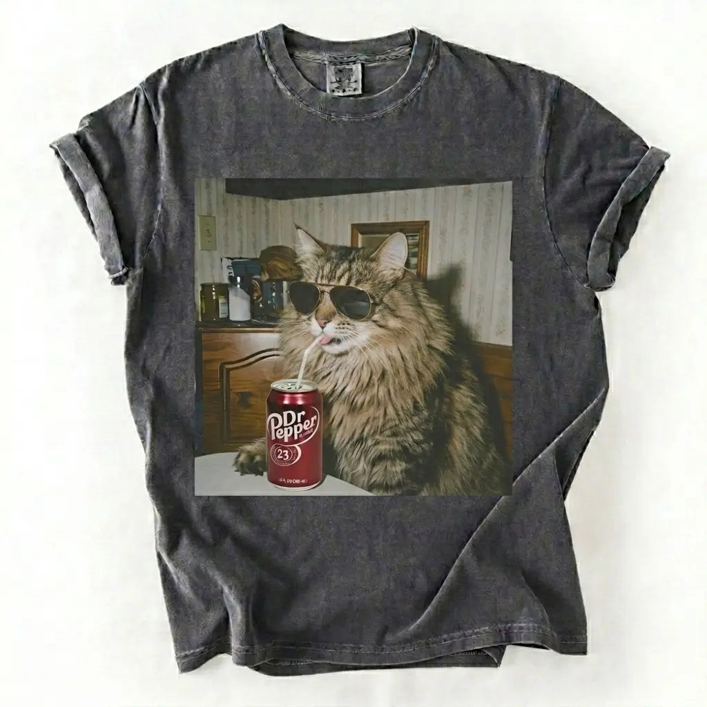 Comfort Colors 50+ Cat Breeds Drinking Soda Shirt – Vintage 90s Funny Edgy Cat Meme Tee