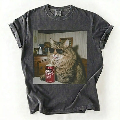 Comfort Colors 50+ Cat Breeds Drinking Soda Shirt – Vintage 90s Funny Edgy Cat Meme Tee