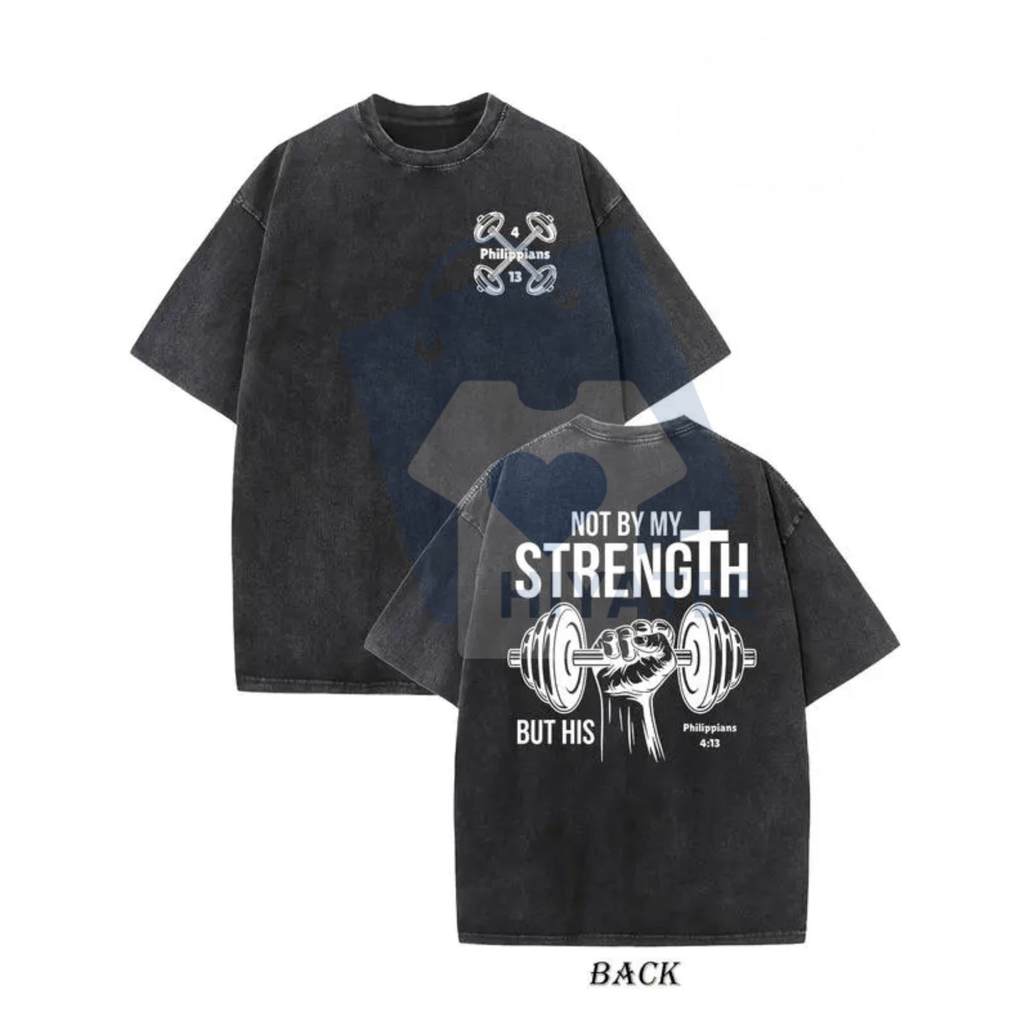 "Not By My Strength" T-Shirt – Vintage Heavyweight Cotton, Double-Sided Christian Gym Graphic Tee - Hiyatee