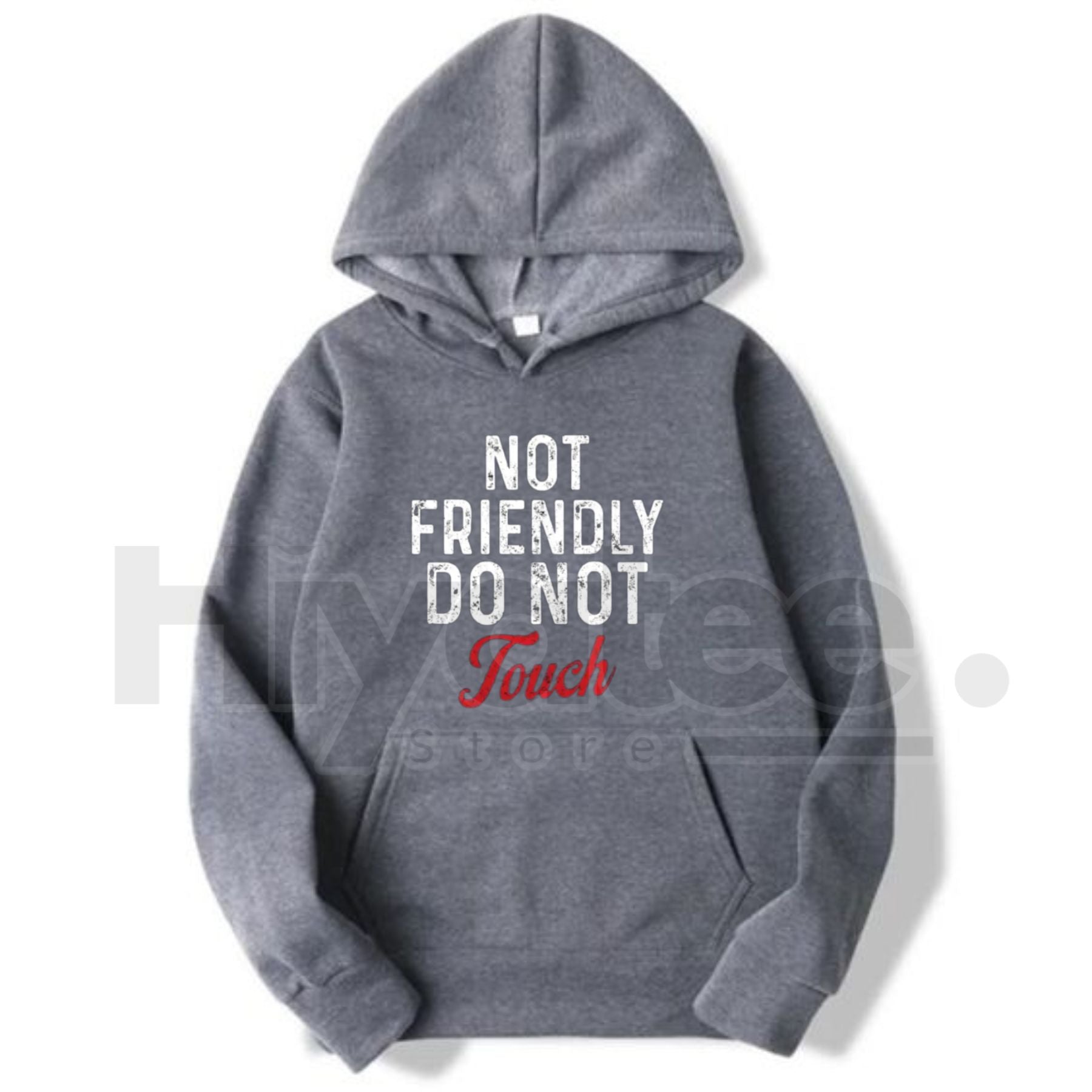 "Not Friendly Do Not Touch" Humorous Black Hoodie – Ultra-Breathable & Durable Pullover, Casual Classic Fit with Kangaroo Pocket - Hiyatee