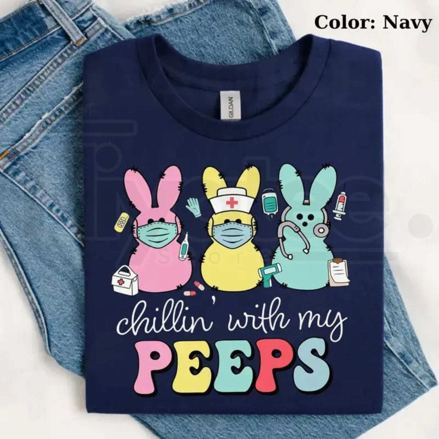 Nurse Easter Sweatshirt: Chillin With My Peeps Cute Bunny Nurse Crewneck - Hiyatee