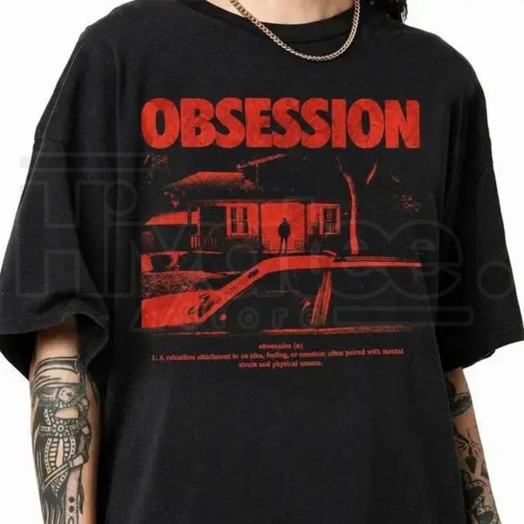 Obsession Definition Graphic T-Shirt – Dark Aesthetic Streetwear Tee, Vintage Gothic Oversized Shirt - Hiyatee