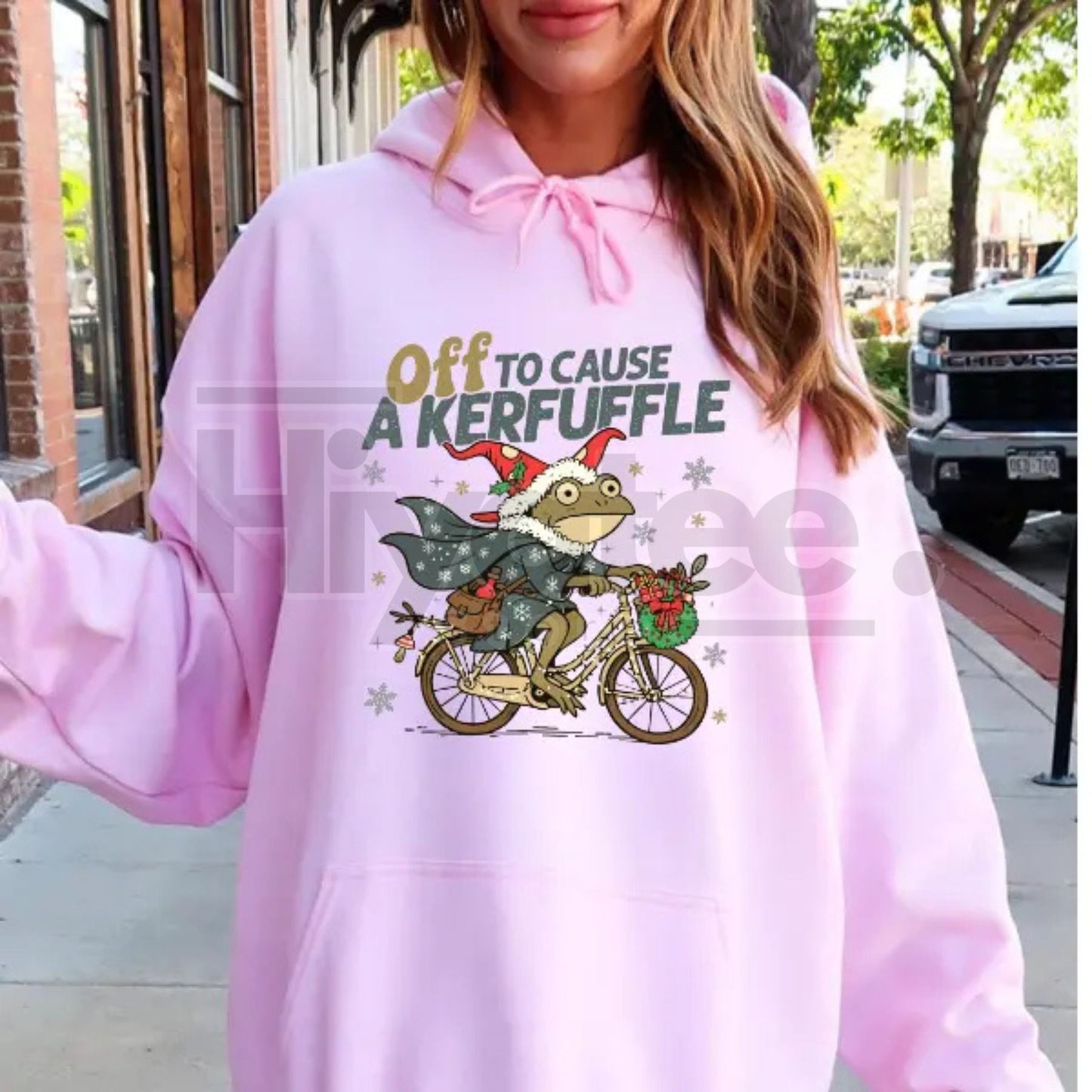 "Off to Cause a Kerfuffle" Frog Christmas Hoodie - Hiyatee