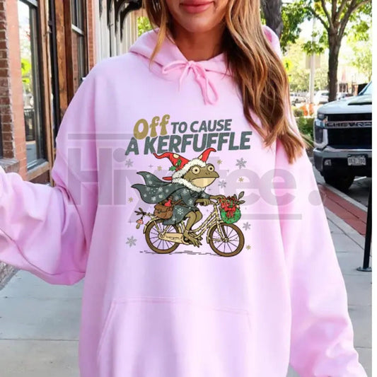 "Off to Cause a Kerfuffle" Frog Christmas Hoodie - Hiyatee
