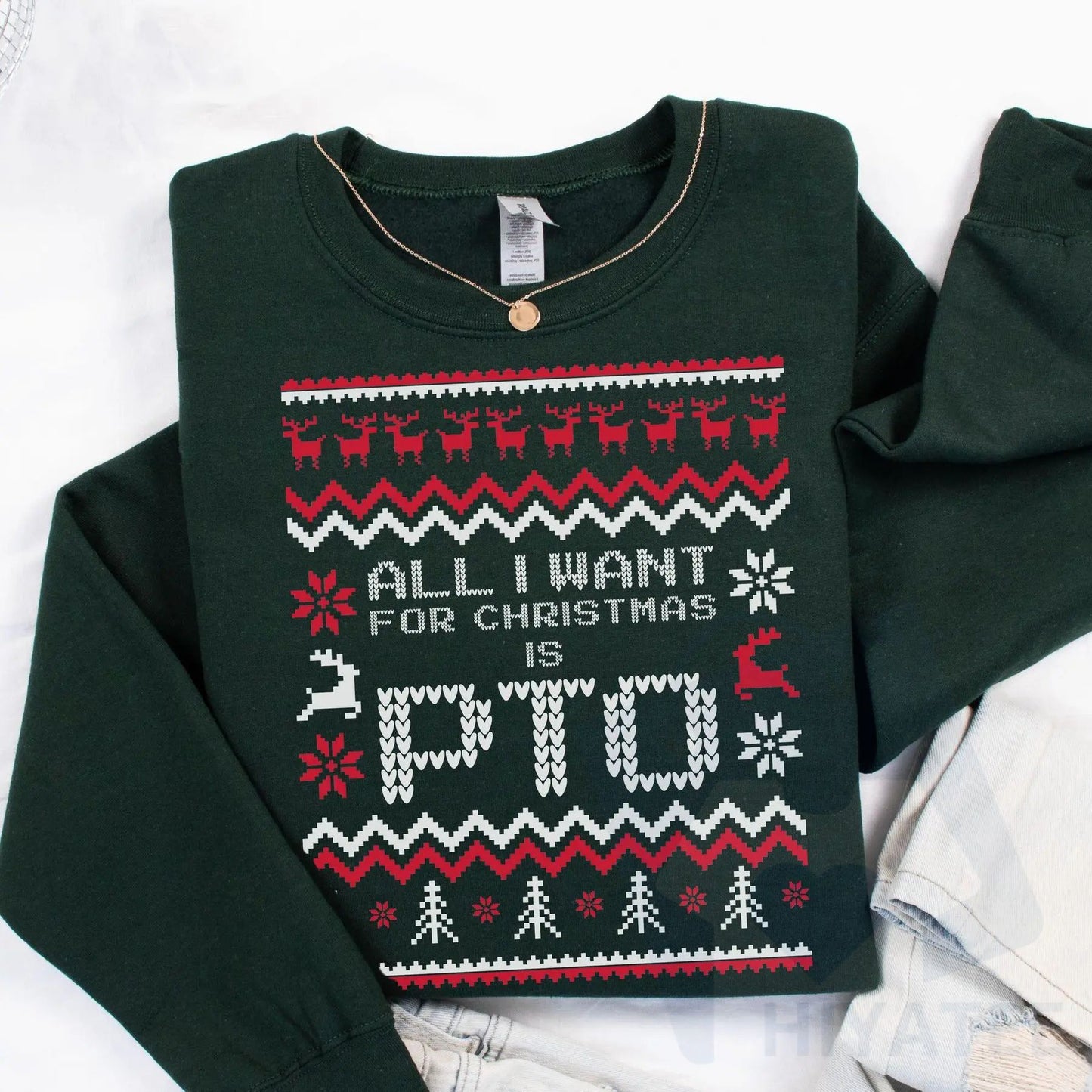 Office Ugly Christmas Sweater: Funny Christmas PTO Shirt, All I Want Is PTOer, Coworker Work Gift Exchange - Hiyatee