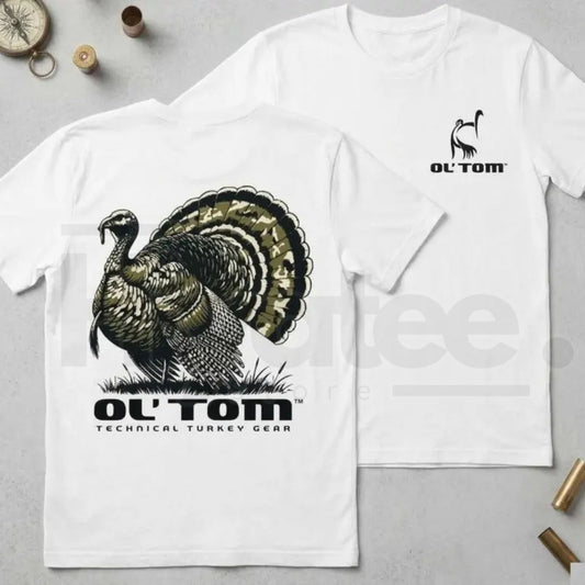Ol' Tom Turkey Hunting 2-Sider – Strutting Wild Turkey Gobbler Vintage Back Graphic - Hiyatee