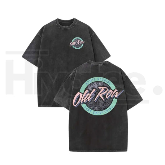 Old Row Men's Vintage Washed Batik T-Shirt – Dual-Sided Logo Graphic, 230g Heavyweight Cotton - Hiyatee