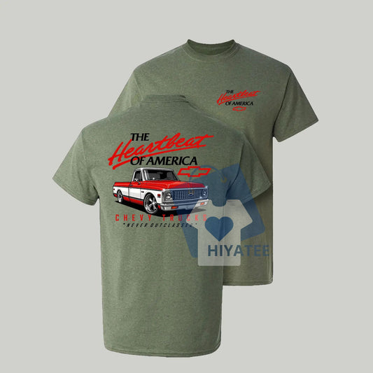 Old School Legend Red Chevy T-Shirt – Vintage “Never Outclassed” Graphic Tee for Car Fans, Classic USA Streetwear-Hiyatee