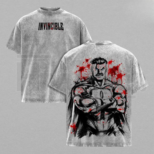 Omni-Man Invincible Viltrumite Warrior Vintage Washed T-Shirt – Heavy Cotton Oversized Graphic Tee - Hiyatee