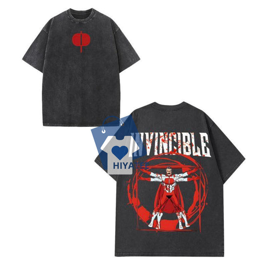 Omni Man x Invincible War 2 Shirt – Epic Comic Showdown in Washed Streetwear Style-Hiyatee