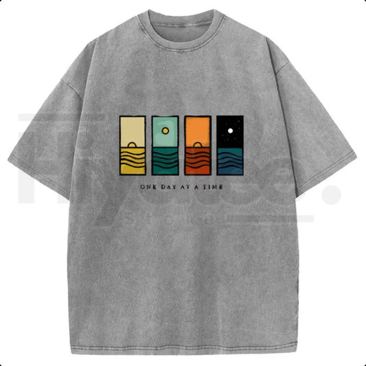 "One Day At A Time" Holafish – Oversize Acid Wash Vintage Graphic Top - Hiyatee