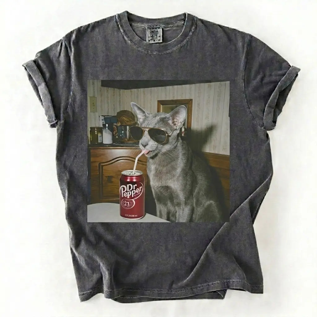 Comfort Colors 50+ Cat Breeds Drinking Soda Shirt – Vintage 90s Funny Edgy Cat Meme Tee