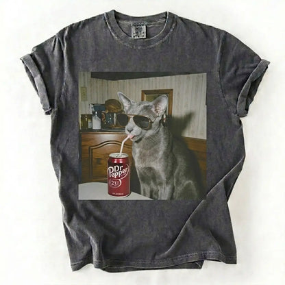 Comfort Colors 50+ Cat Breeds Drinking Soda Shirt – Vintage 90s Funny Edgy Cat Meme Tee