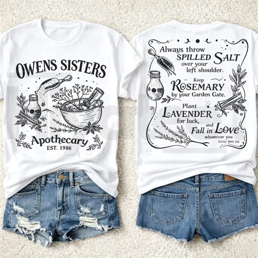 Owens Sisters Apothecary 1986 T-Shirt – Vintage Witchy Herb Graphic Tee, Whimsical Cottagecore Gift Top - Hiyatee