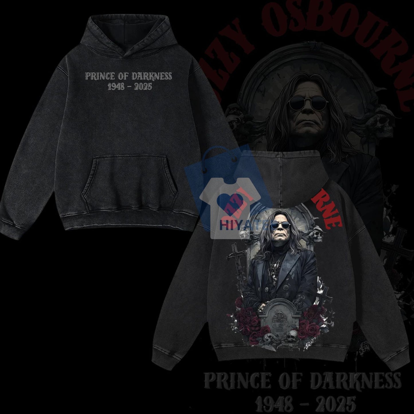 Ozzy Osbourne Memorial Hoodie – Washed Gothic Rock Tribute, RIP “Prince of Darkness” Pullover, Casual Cotton Gift for Music Fans-Hiyatee