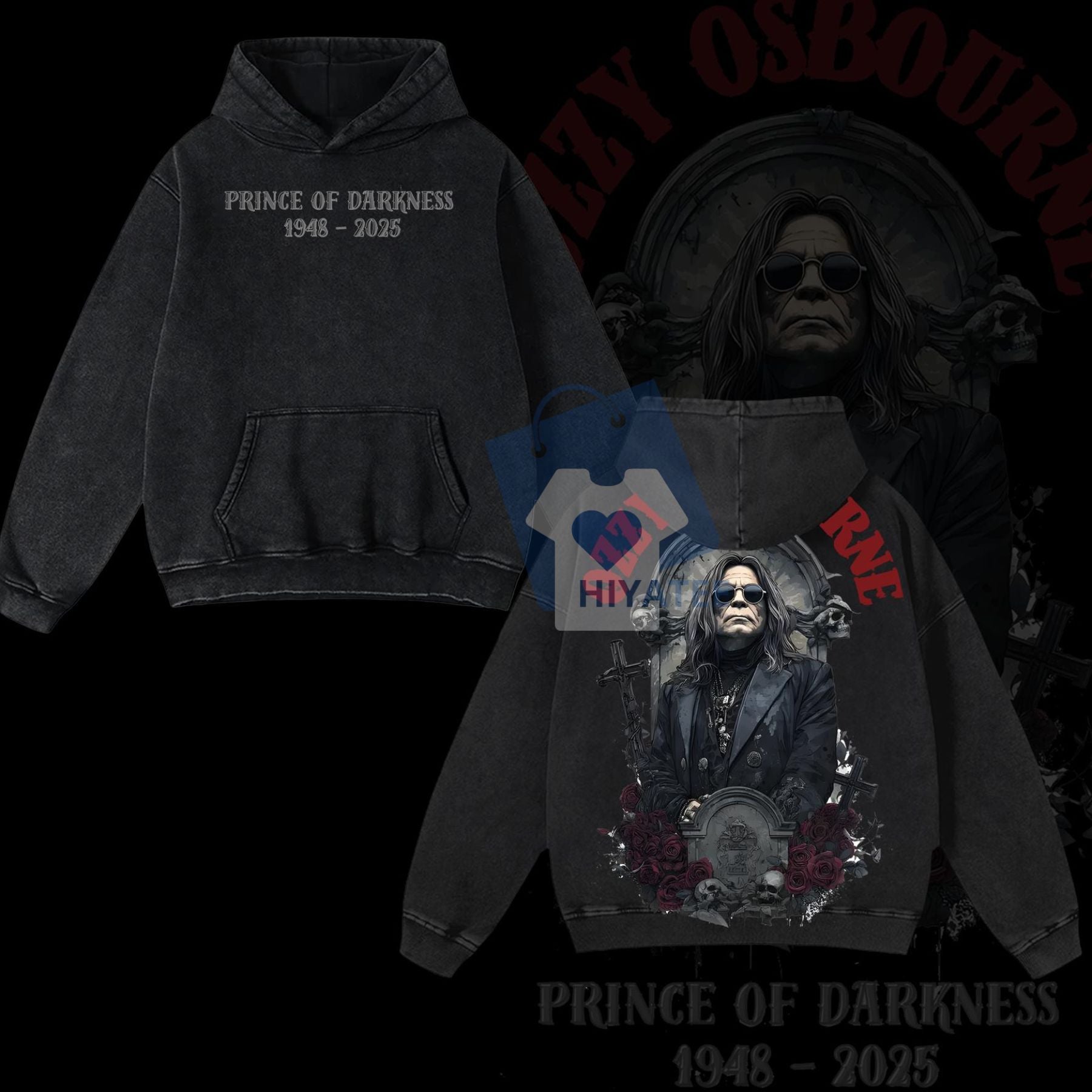 Ozzy Osbourne Memorial Hoodie – Washed Gothic Rock Tribute, RIP “Prince of Darkness” Pullover, Casual Cotton Gift for Music Fans-Hiyatee