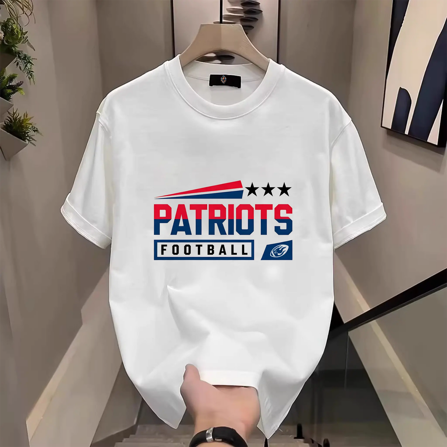 Men's Three Star Football Graphic T-Shirt – Sport Fan Game Day Crewneck Tee