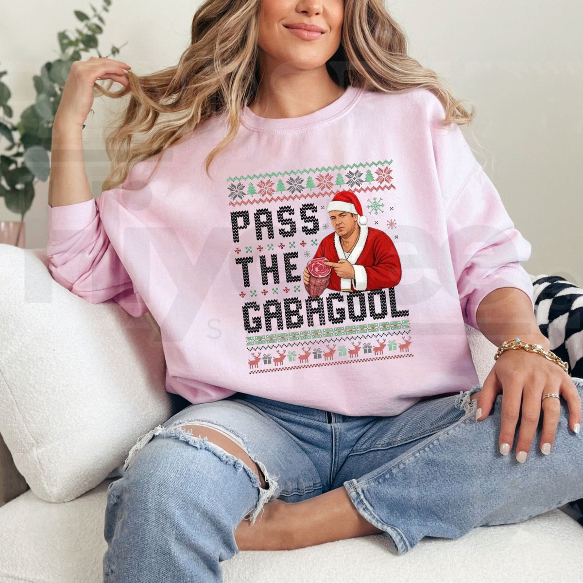 Pass the Gabagool Christmas Sweatshirt – Funny Sopranos Holiday Ugly Sweater, Retro Italian Xmas Graphic Crewneck - Hiyatee
