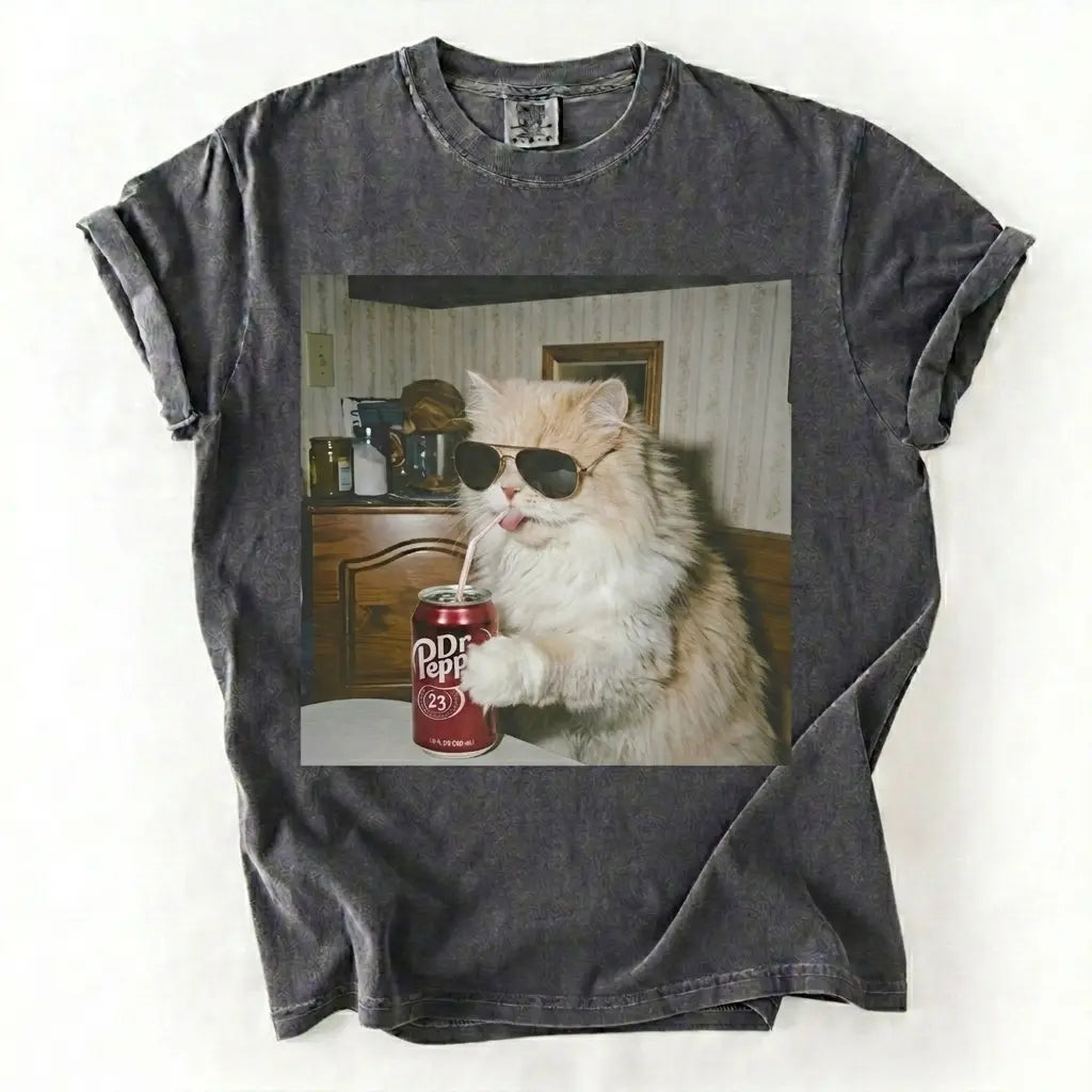Comfort Colors 50+ Cat Breeds Drinking Soda Shirt – Vintage 90s Funny Edgy Cat Meme Tee