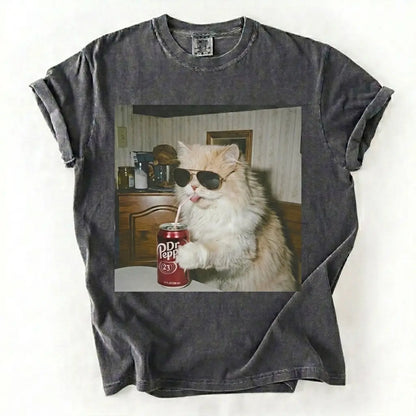 Comfort Colors 50+ Cat Breeds Drinking Soda Shirt – Vintage 90s Funny Edgy Cat Meme Tee