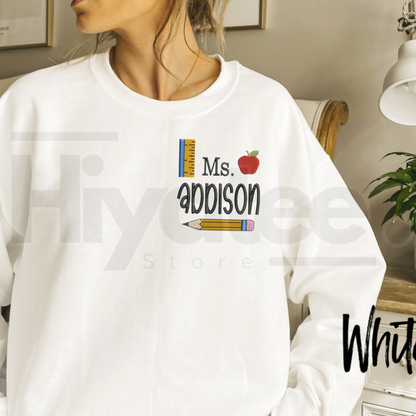 Personalized Teacher Sweatshirt – Custom Embroidered Name School Theme Crewneck & Appreciation Gift - Hiyatee