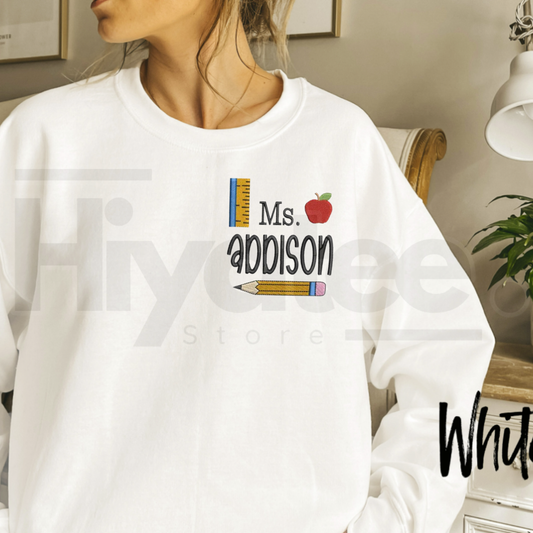 Personalized Teacher Sweatshirt – Custom Embroidered Name School Theme Crewneck & Appreciation Gift - Hiyatee