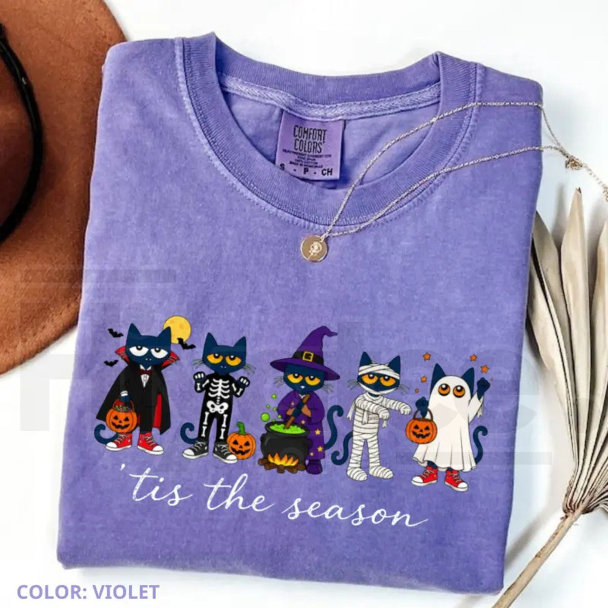 Pete the Cat Halloween Teacher Shirt Tis the Season Funny School Classroom Tee - Hiyatee