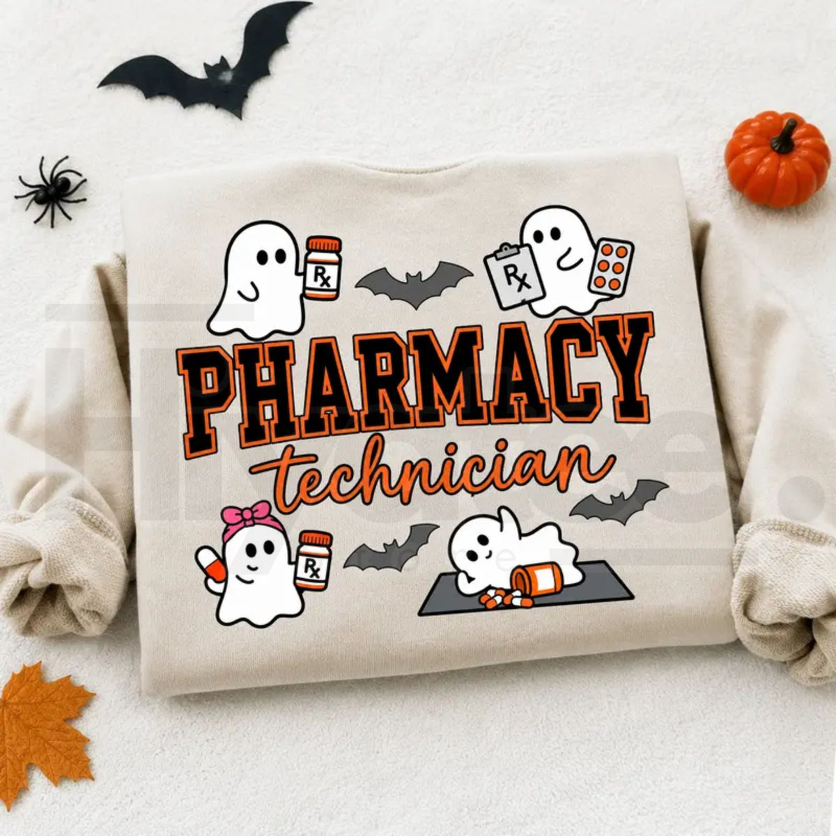 Pharmacy Technician Halloween Shirt – Cute Spooky Ghost Pharmacy Tech Sweatshirt for Fall - Hiyatee