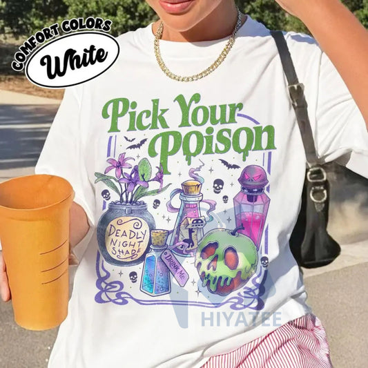 Pick Your Poison Vintage Comfort Colors Shirt – Princess Halloween Tee, Spooky Disney Villain T-shirt, Retro Kuzco's Poison Potion - Hiyatee