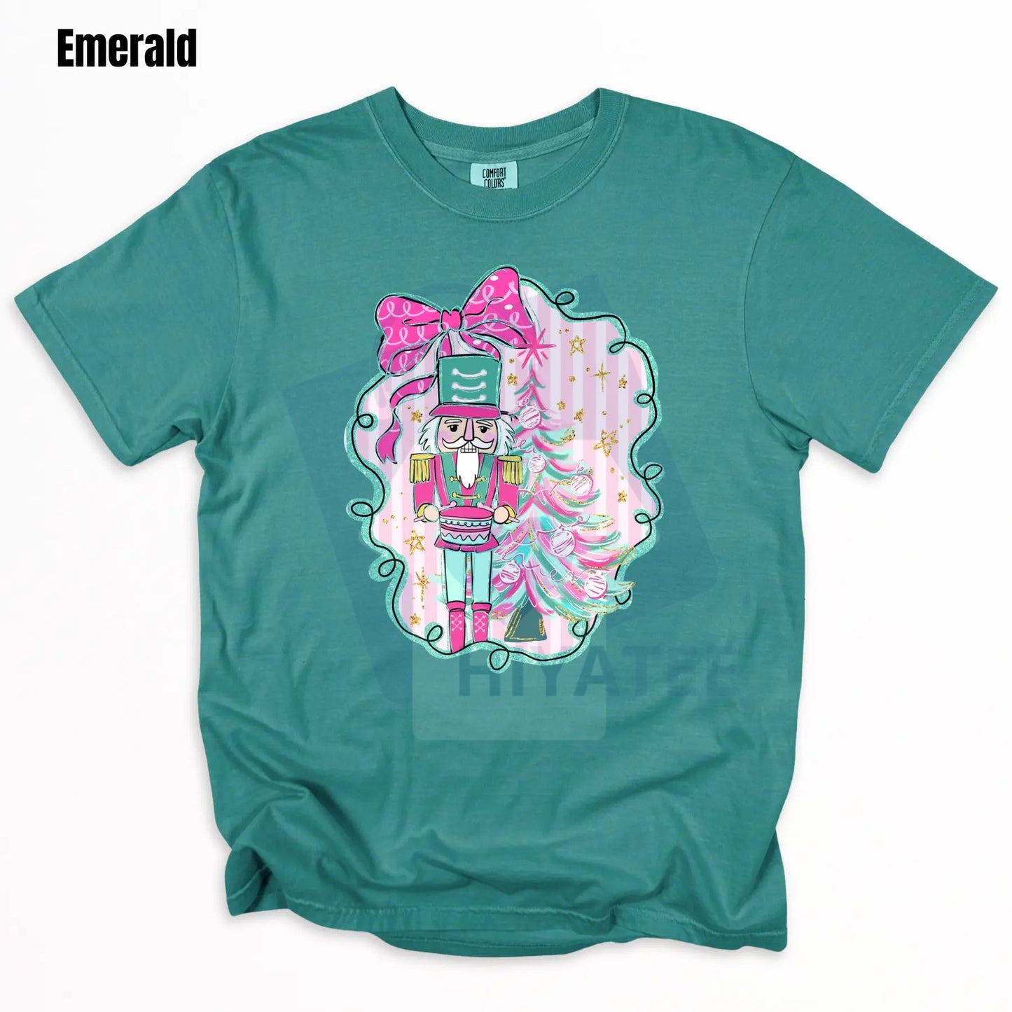 Pink & Teal Nutcracker Comfort Colors T-Shirt – Trendy Ballet "NLB" Tee, Christmas Holiday Gift - Hiyatee