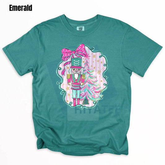 Pink & Teal Nutcracker Comfort Colors T-Shirt – Trendy Ballet "NLB" Tee, Christmas Holiday Gift - Hiyatee