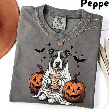 Comfort Colors Pepper Dog Shirt Custom Ghost Boba Tea Halloween Tee