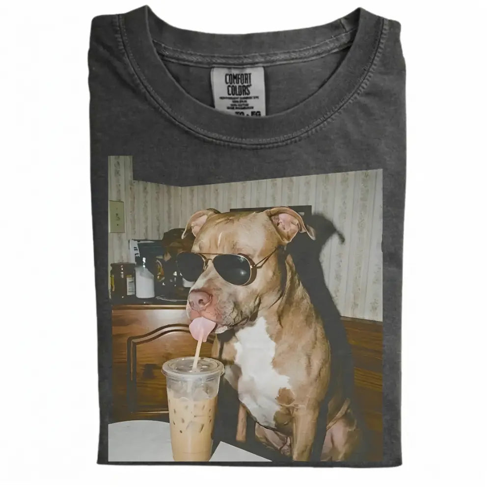 Comfort Colors 50+ Dog Breeds Available Drinking Iced Coffee Shirt – Vintage 90s Funny Edgy Dog Meme Tee, Unisex Casual Streetwear Gift