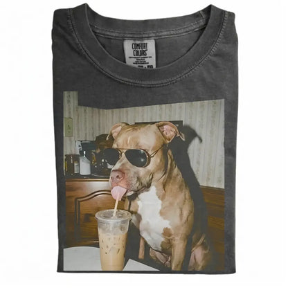 Comfort Colors 50+ Dog Breeds Available Drinking Iced Coffee Shirt – Vintage 90s Funny Edgy Dog Meme Tee, Unisex Casual Streetwear Gift