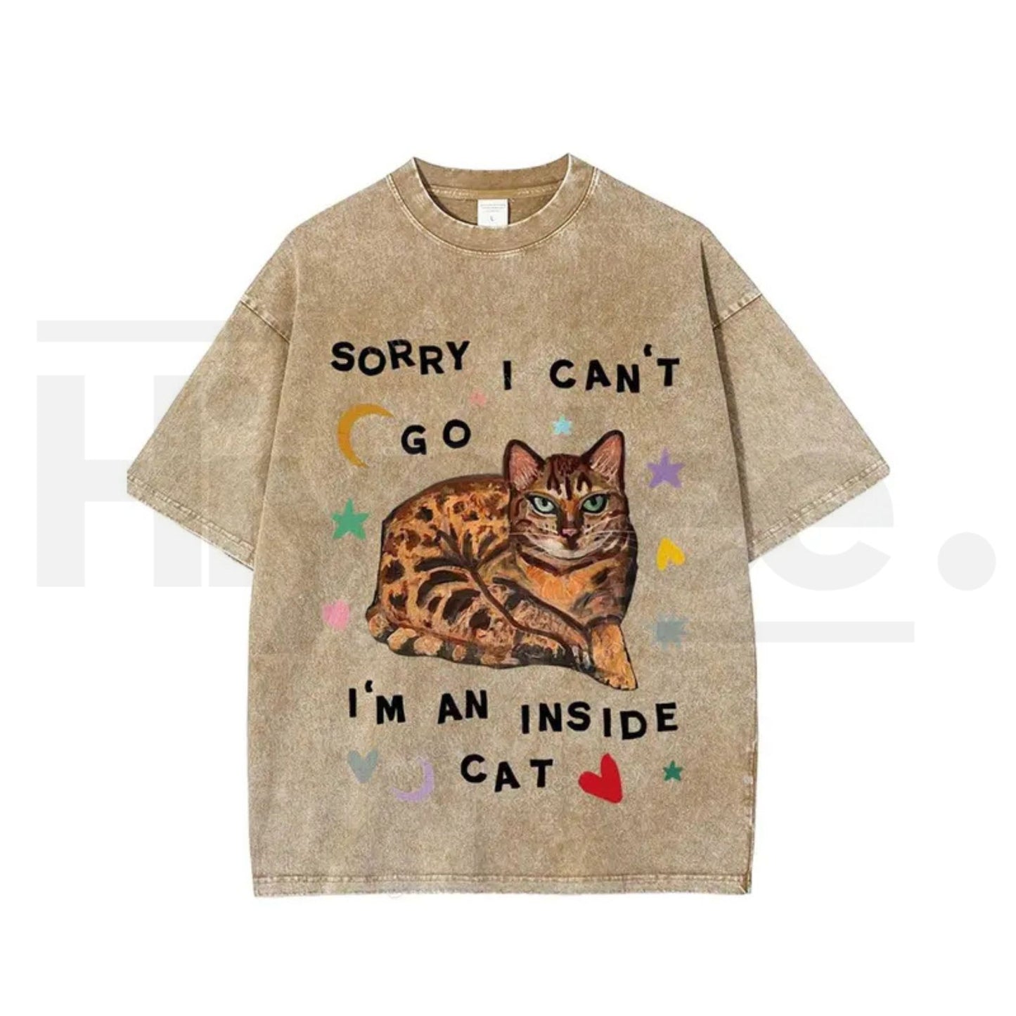 Plus Size "Sorry, I Can't Go, I'm a Home Cat" Vintage Washed T-Shirt - Hiyatee