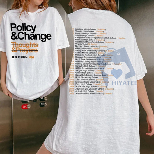 "Policy and Change" Gun Reform T-Shirt – Anti-Gun Slogan Tee, Activist Apparel - Hiyatee