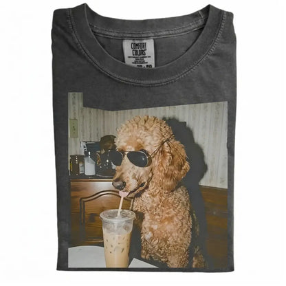 Comfort Colors 50+ Dog Breeds Available Drinking Iced Coffee Shirt – Vintage 90s Funny Edgy Dog Meme Tee, Unisex Casual Streetwear Gift