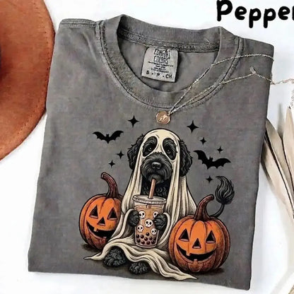 Comfort Colors Pepper Dog Shirt Custom Ghost Boba Tea Halloween Tee