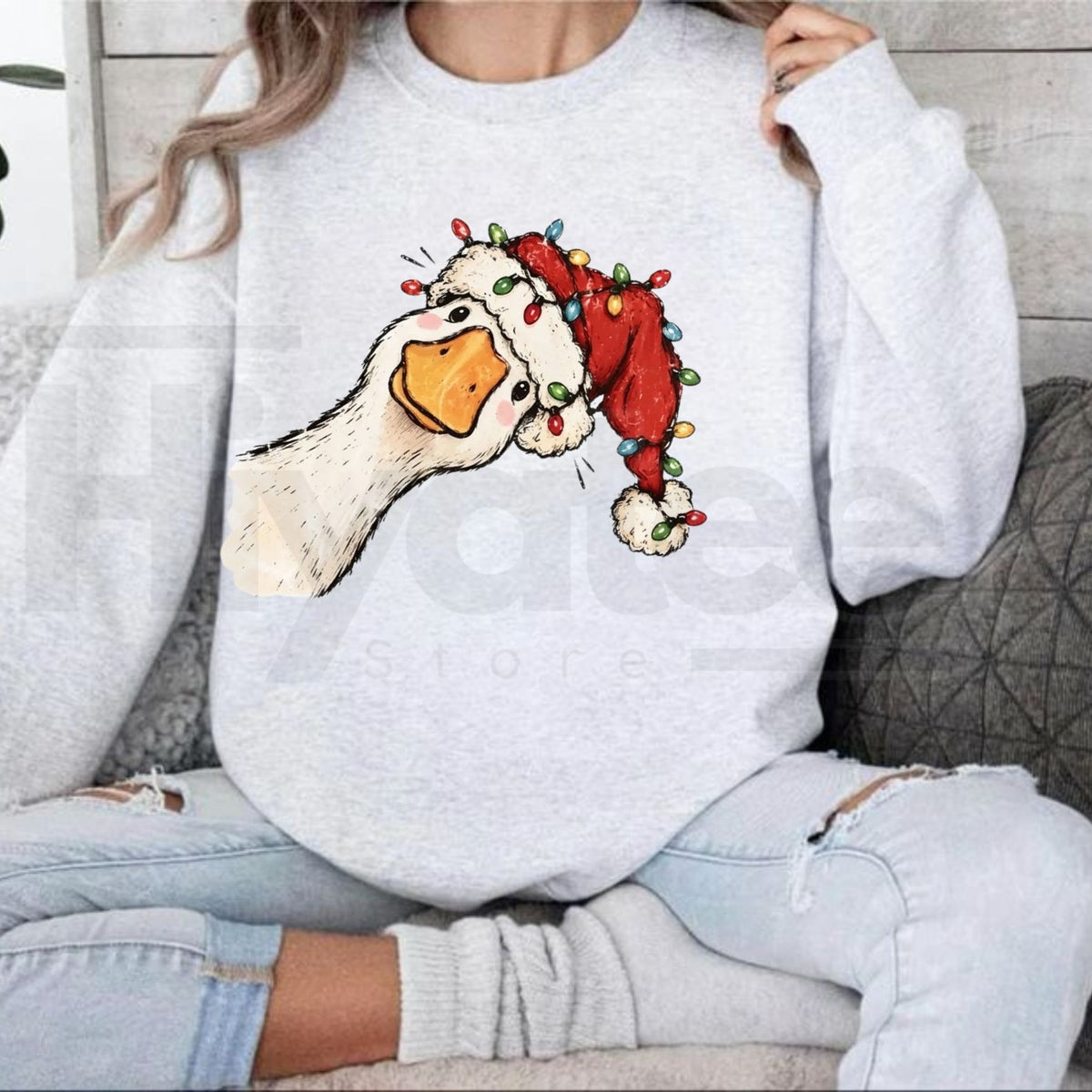 Preppy Jolly Santa Goose Christmas Sweatshirt, Funny Holiday Duck Graphic Pullover - Hiyatee