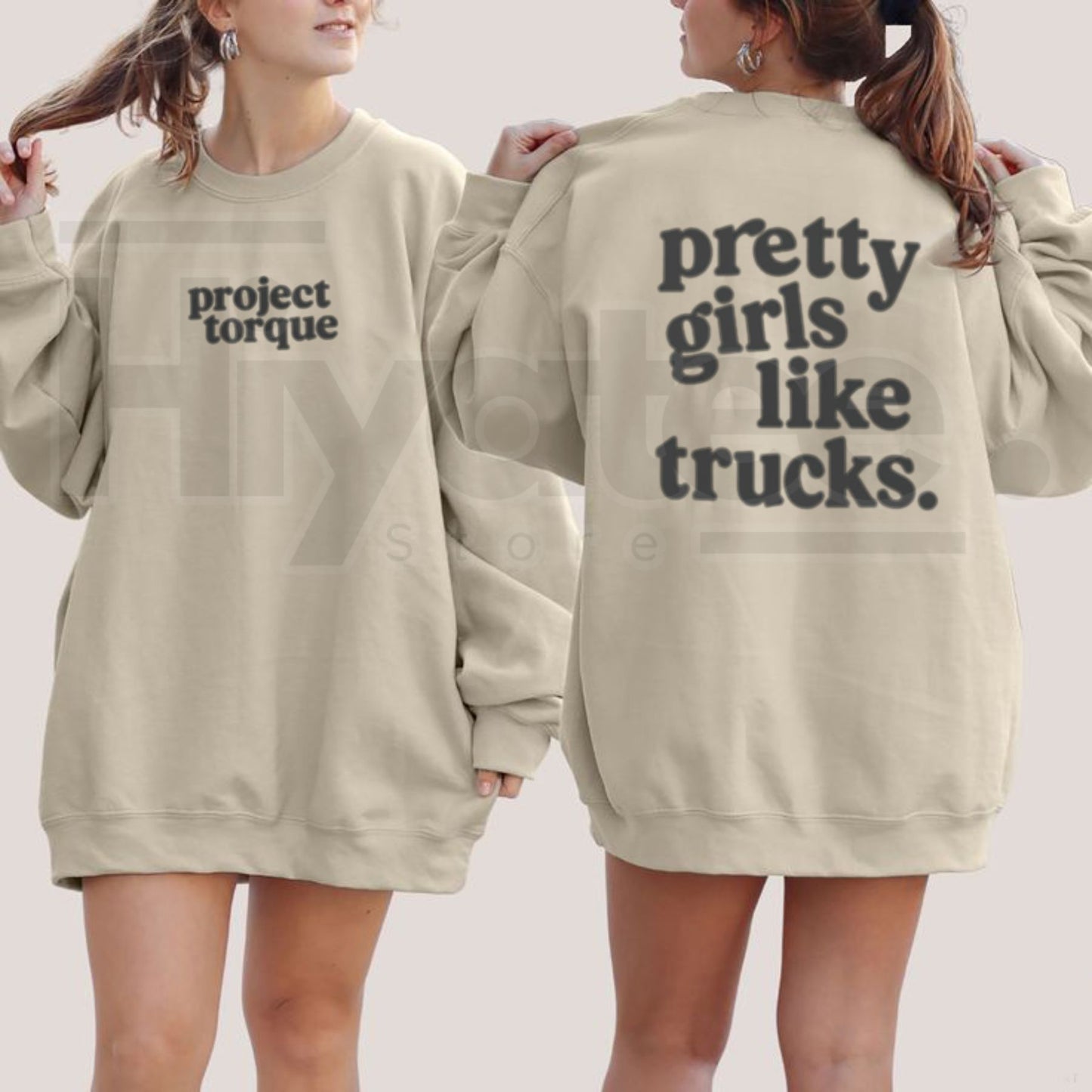 Pretty Girls Like Trucks Crewneck – Country Girl Aesthetic Sweatshirt, Trendy Y2K Truck Graphic Pullover - Hiyatee