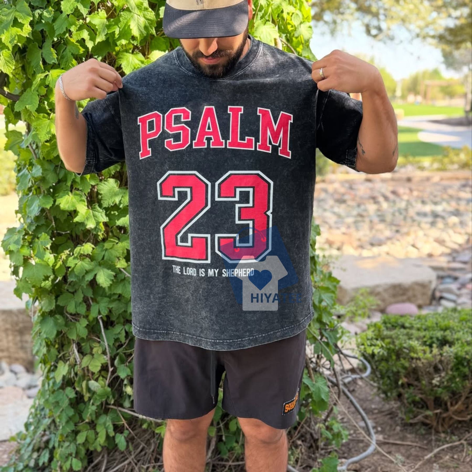 Psalm 23 Christian Washed T-Shirt – Faith-Inspired Vintage Look Tee-Hiyatee