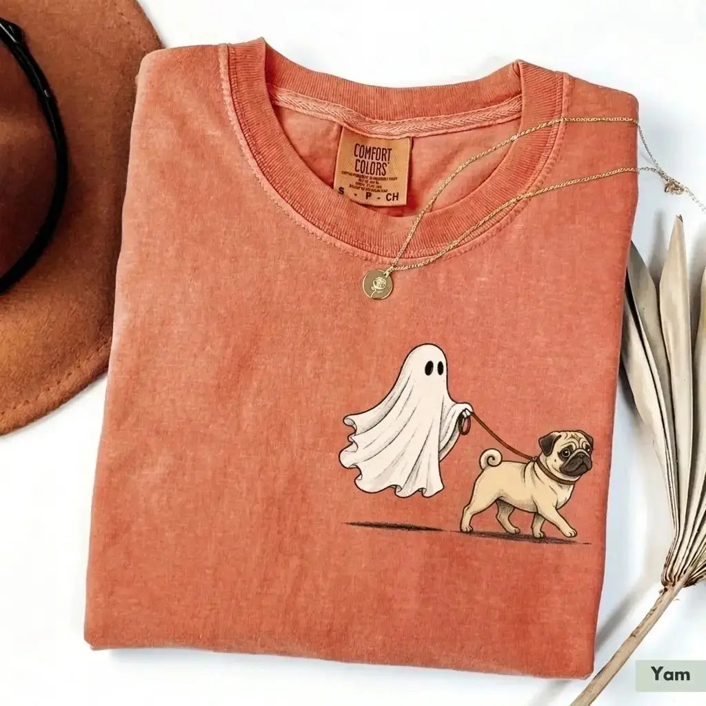 Comfort Color Ghost Walking Dog Halloween Shirt Cute Personalized Pet Tee