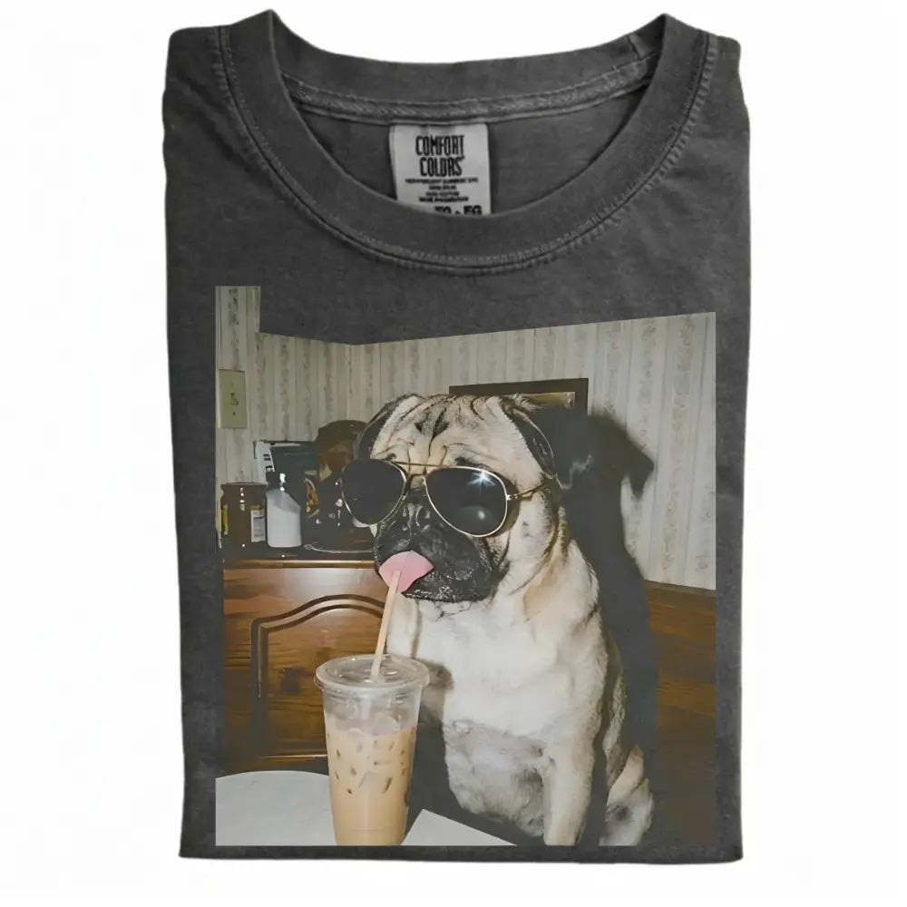 Comfort Colors 50+ Dog Breeds Available Drinking Iced Coffee Shirt – Vintage 90s Funny Edgy Dog Meme Tee, Unisex Casual Streetwear Gift