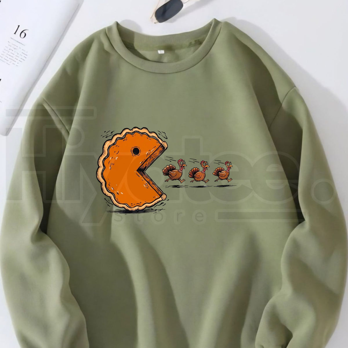Pumpkin Pie Chasing Turkeys Sweatshirt, Funny Thanksgiving Foodie Graphic Pullover - Hiyatee