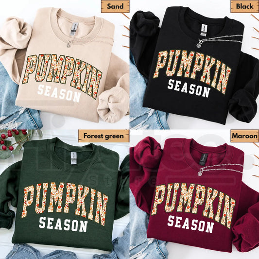Pumpkin Season Sweatshirt – Cute Autumn Pumpkin Patch Graphic Crewneck - Hiyatee
