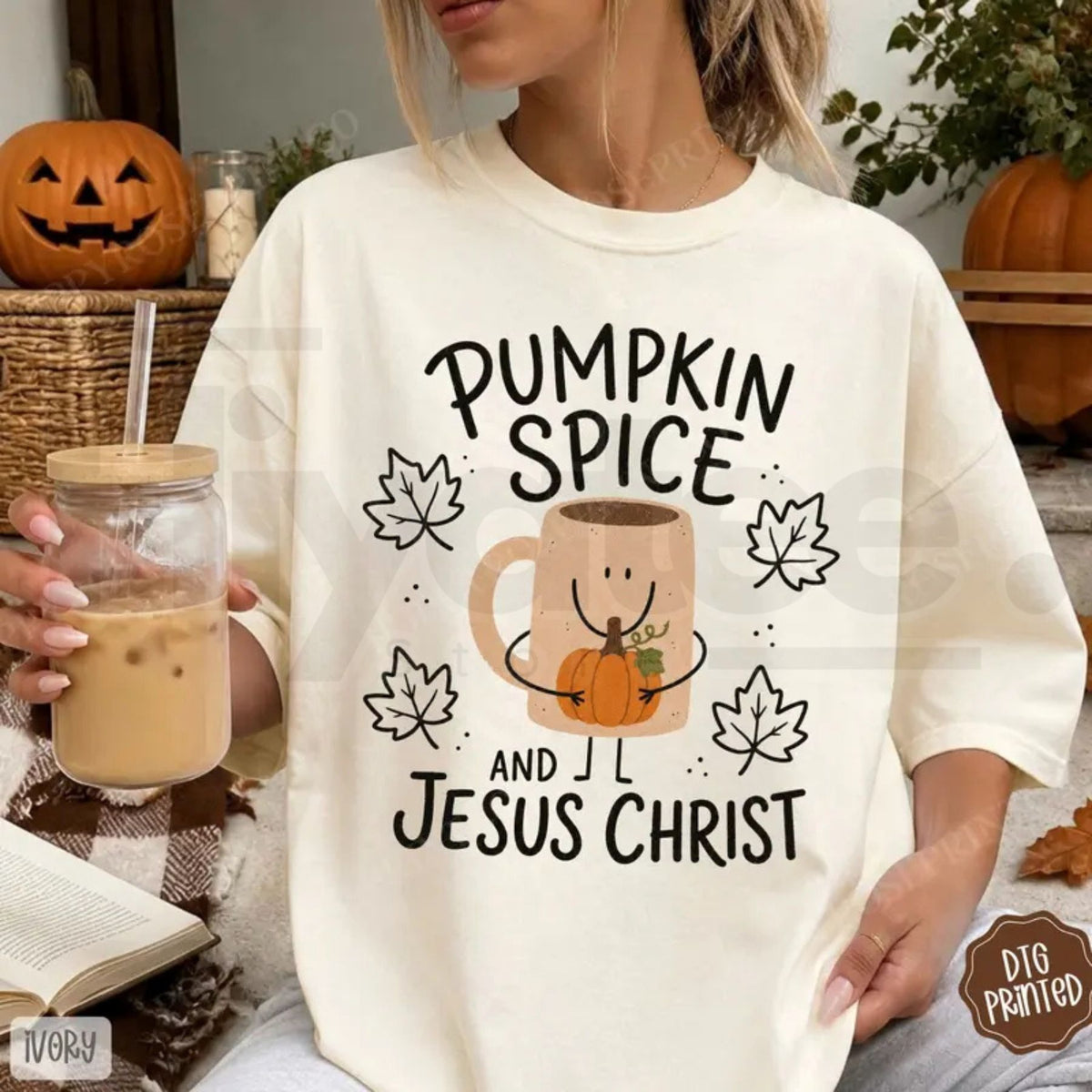 Pumpkin Spice & Jesus Christ Shirt Comfort Colors Women Fall Religious Tee - Hiyatee