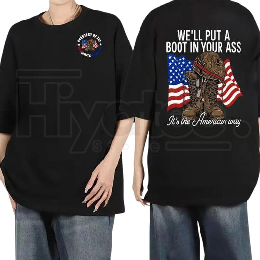 "Put A Boot In Your Ass" Patriotic – Red White and Blue Military Top - Hiyatee